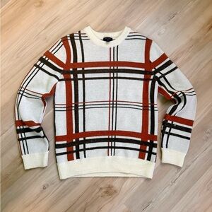 New Look White and Red Plaid Crewneck Sweater